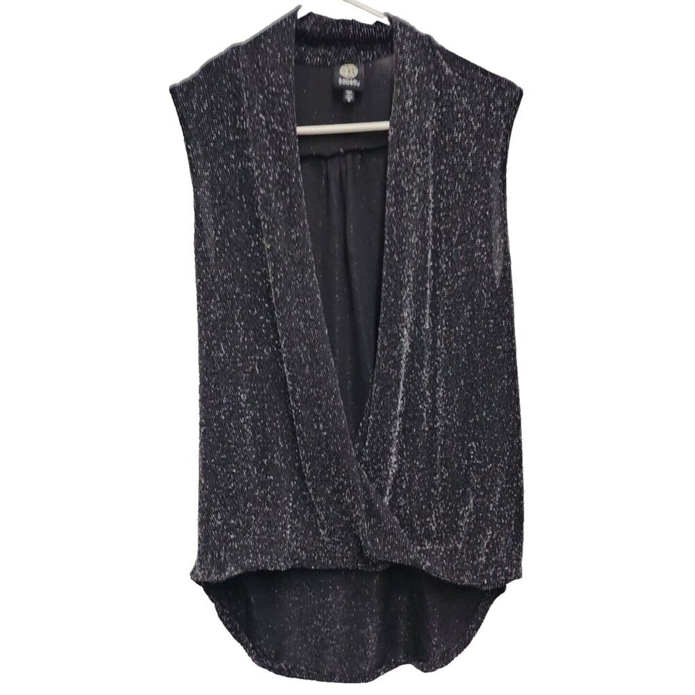 Bobeau Faux Wrap Fairy Grunge Top Womens Medium Black Metallic Hi Low Sleeveless